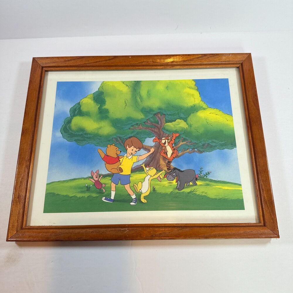 Disney Winnie The Pooh Wall Art Print 12"x15" Oak Frame Printed in USA